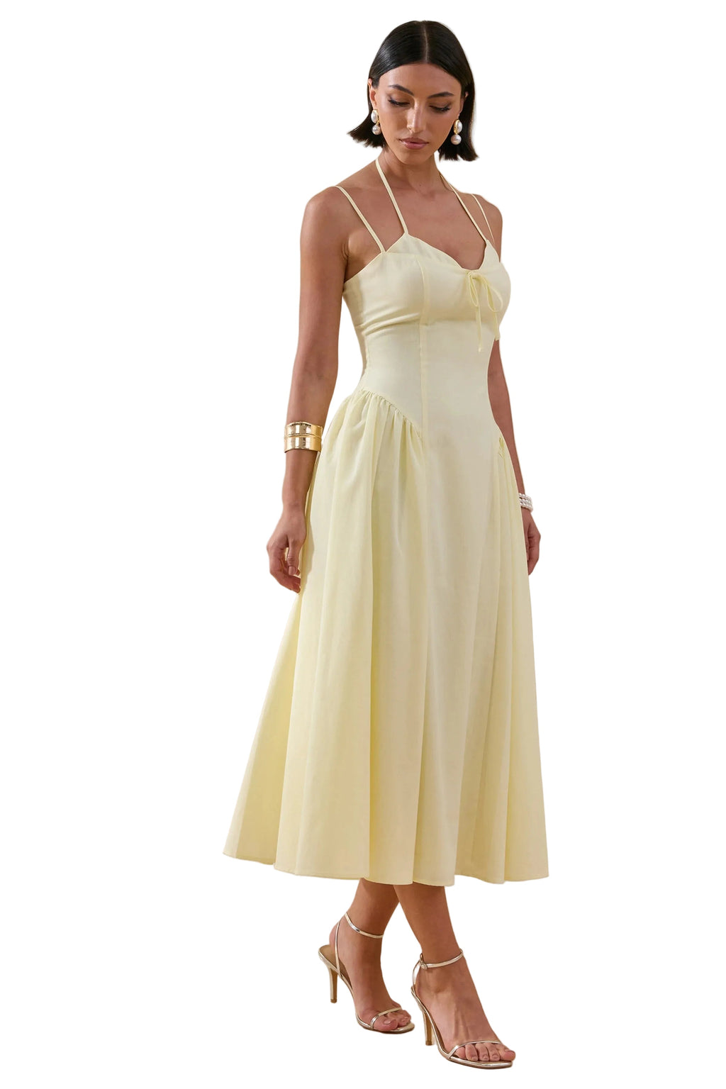 Vestido midi amarelo limão